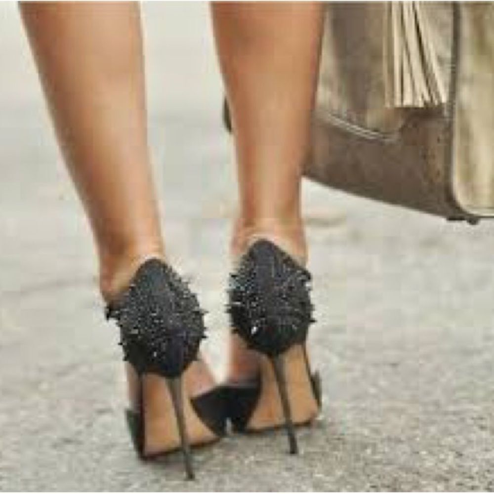 SAM EDELMAN Scarlet T-Strap Spiked High Heel Embellished Shoes Studs Black 7.5